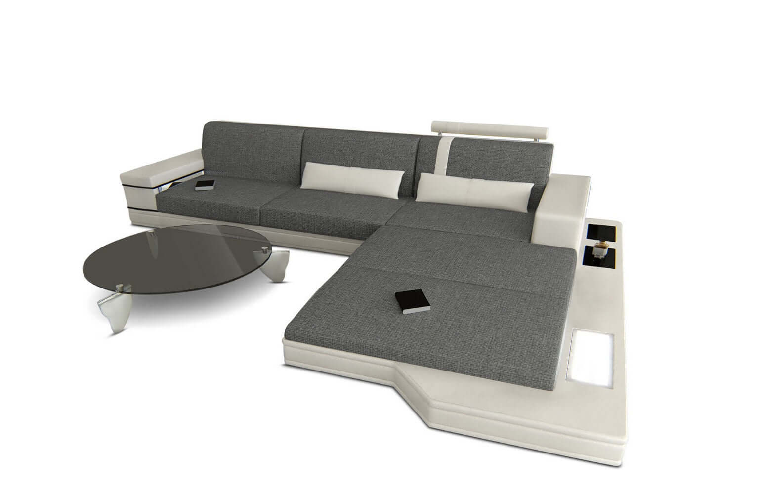 Stoffsofa Messana L-Form – Komfort & Design Grau-Weiß