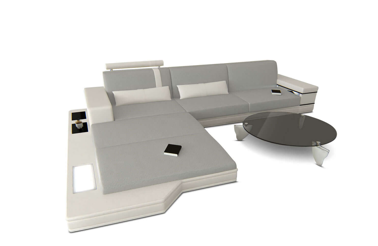 Stoffsofa Messana L-Form – Komfort & Design Hellgrau-Weiß