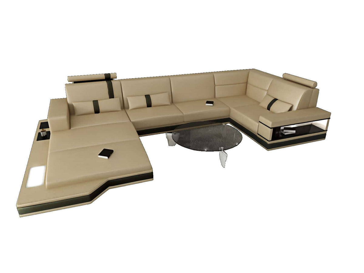 Mini Sofa Messana U-Form in Leder Sandbeige-Schwarz