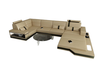 Ledersofa Wohnlandschaft Messana in Kunstleder und der Farbe Sandbeige und Schwarz - Ausrichtung rechts