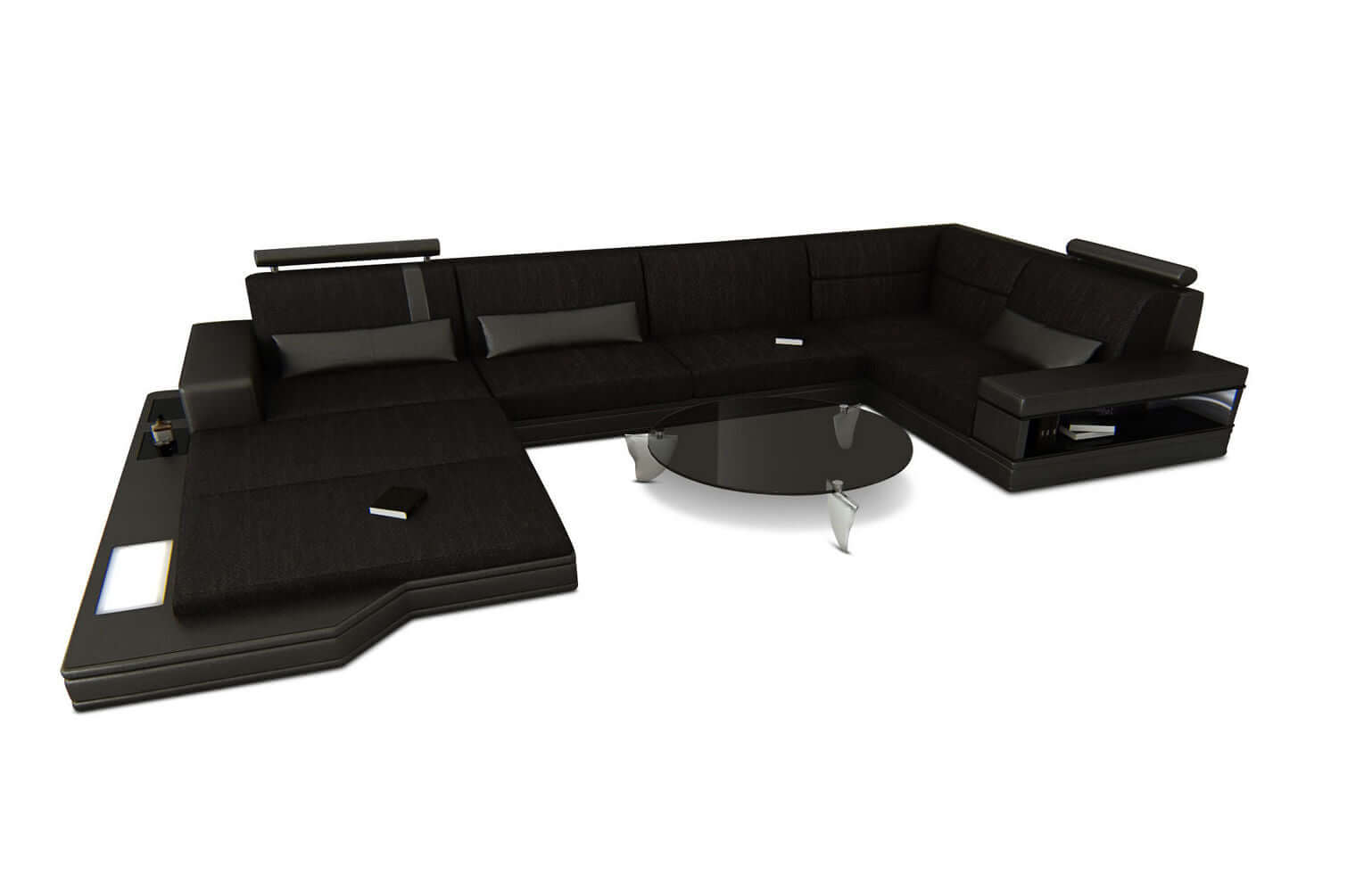Stoff Wohnlandschaft Messana U-Form Schwarz-Schwarz