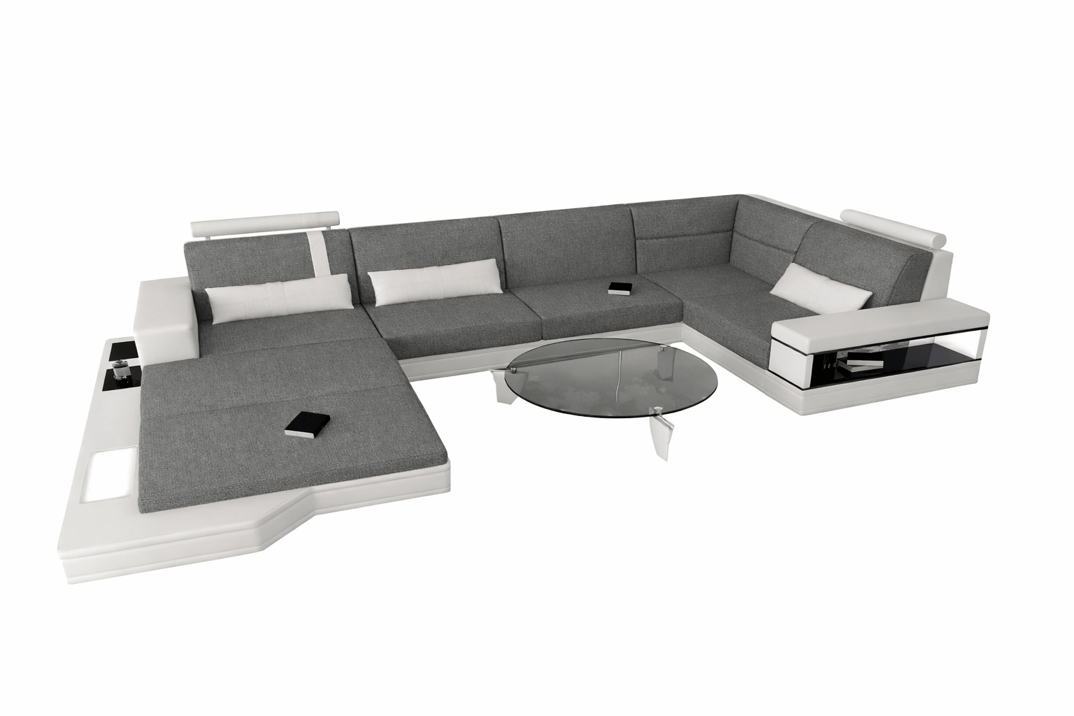 Stoff Wohnlandschaft Messana U-Form grau-weiß