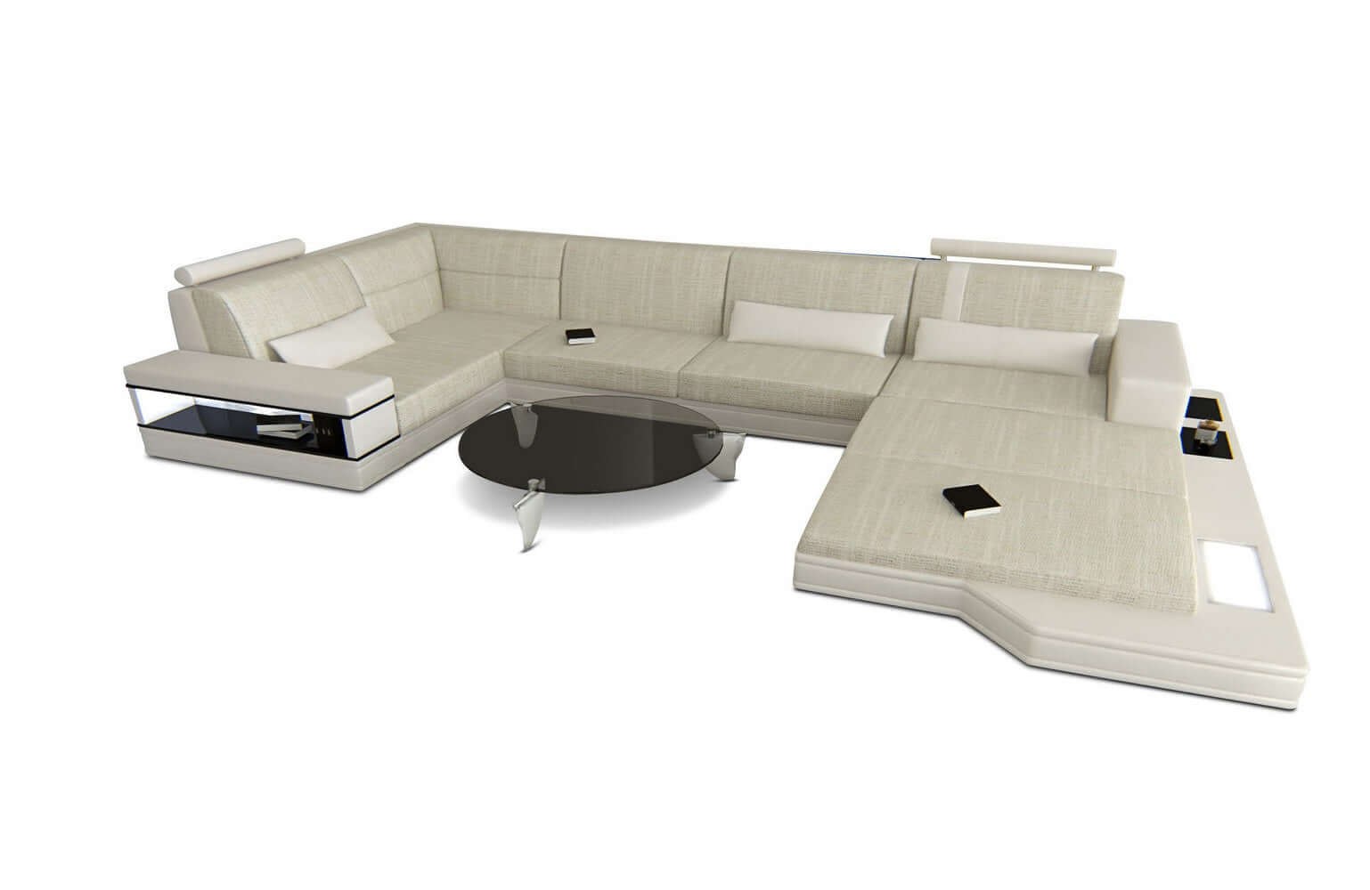 Stoff Wohnlandschaft Messana U-Form Macchiato-Weiß