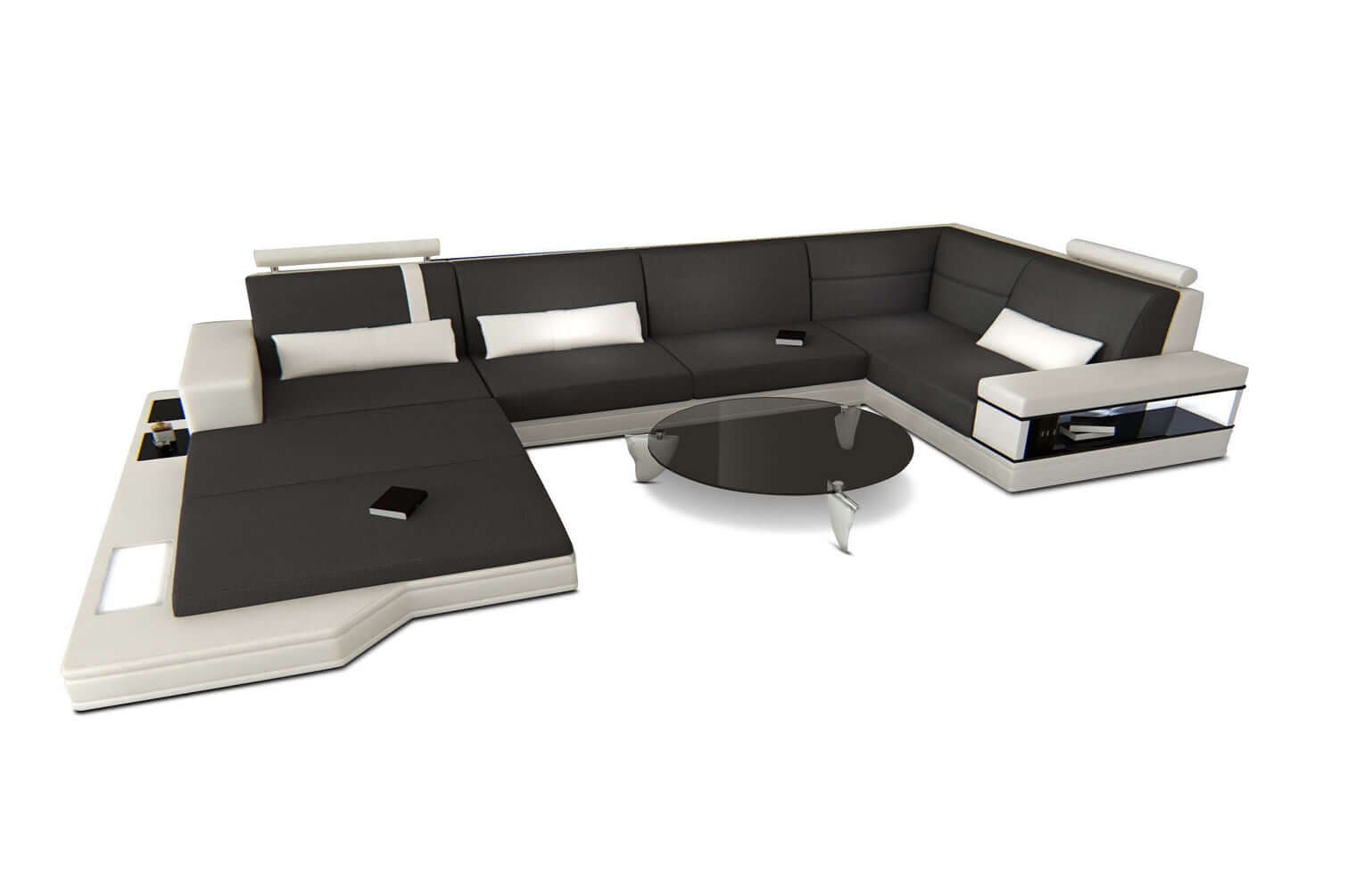 Stoff-Wohnlandschaft Messana U-Form Materialmix Dunkelgrau-Weiß
