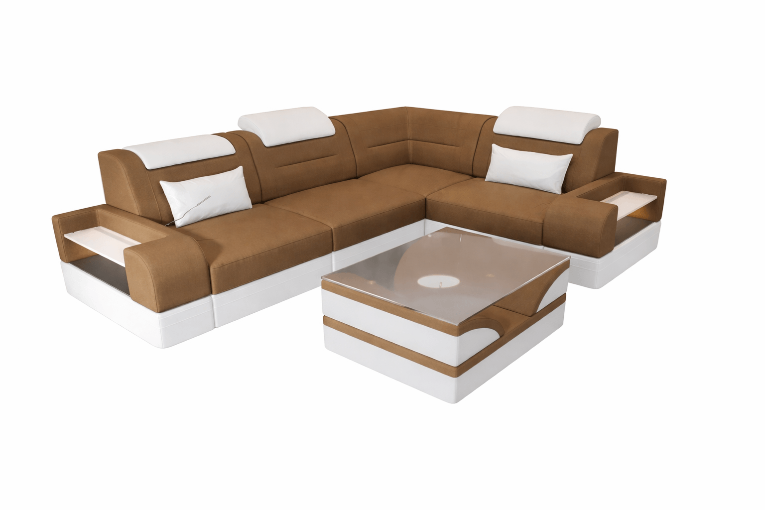 Couch Trivento L Form in Stoff Kurz cappuccino-weiß