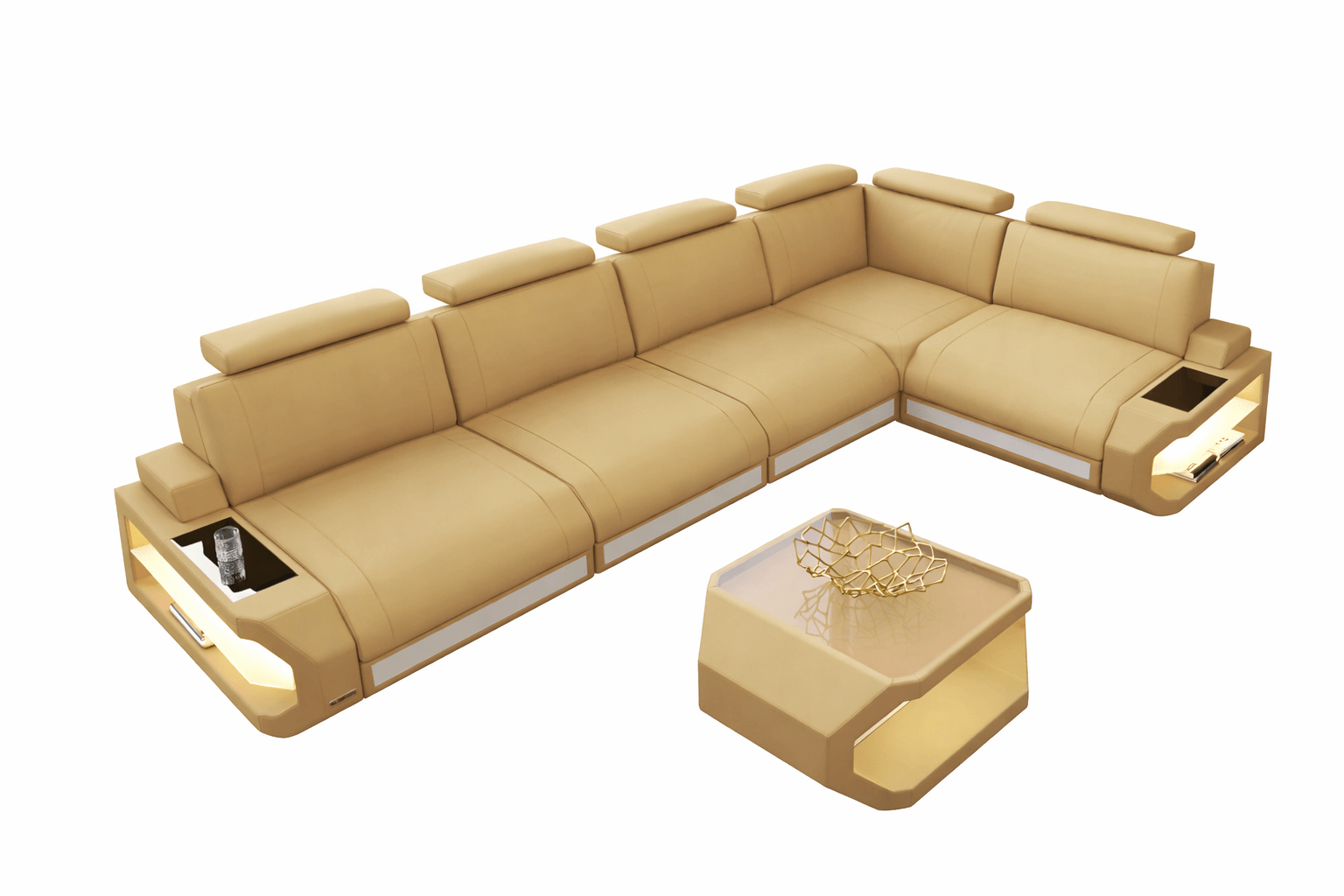 Ecksofa Siena Lang L-Form aus Stoff Beige-Weiß