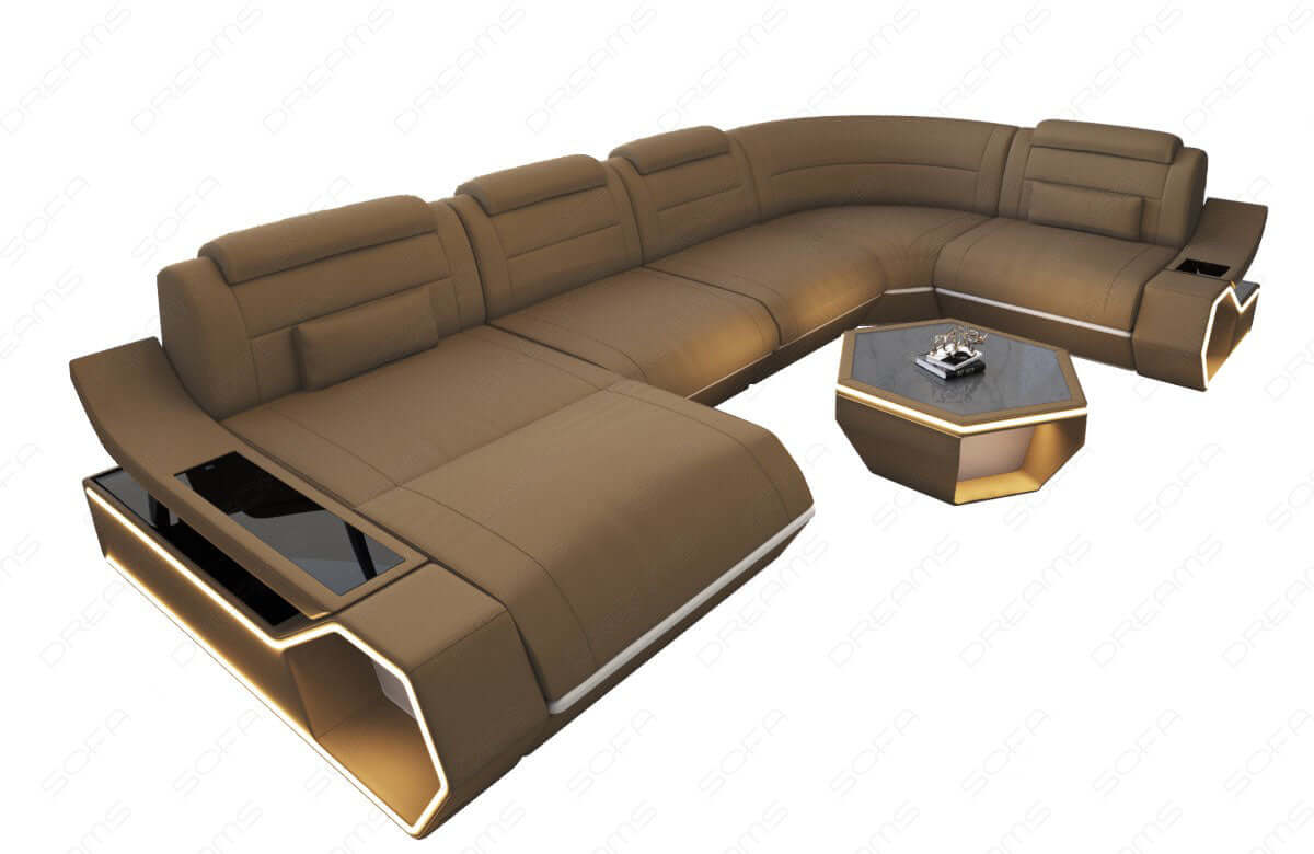 Wohnlandschaft Toscano U-Form aus Stoff Cappuccino-Weiß