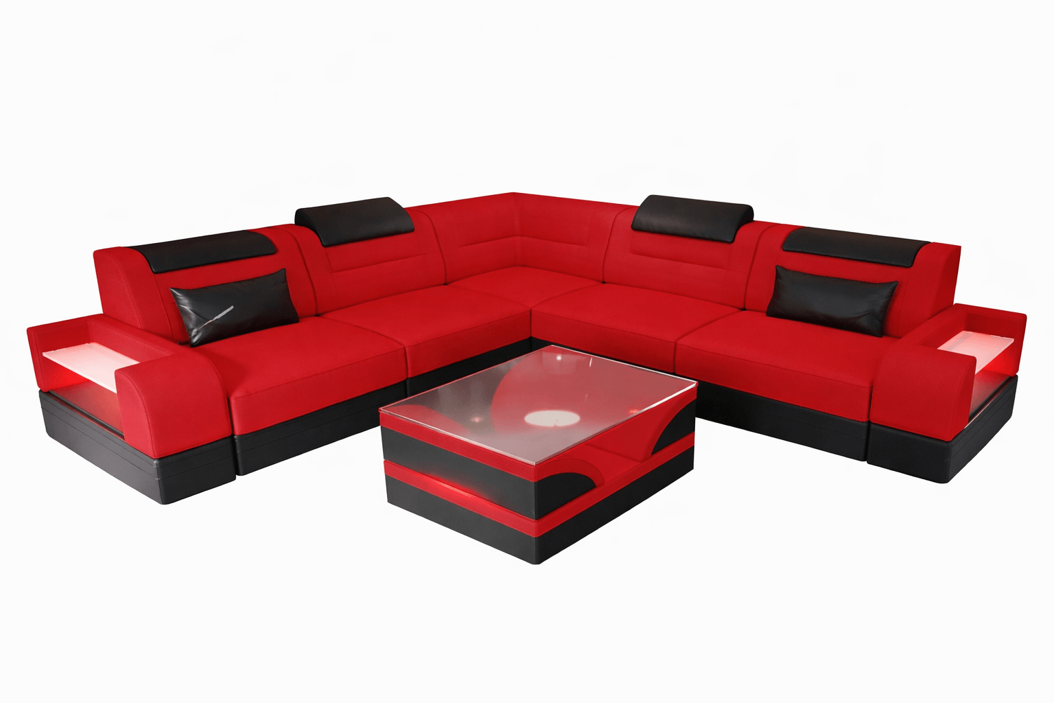 Couch Trivento L-Form in Stoff Rot-Schwarz