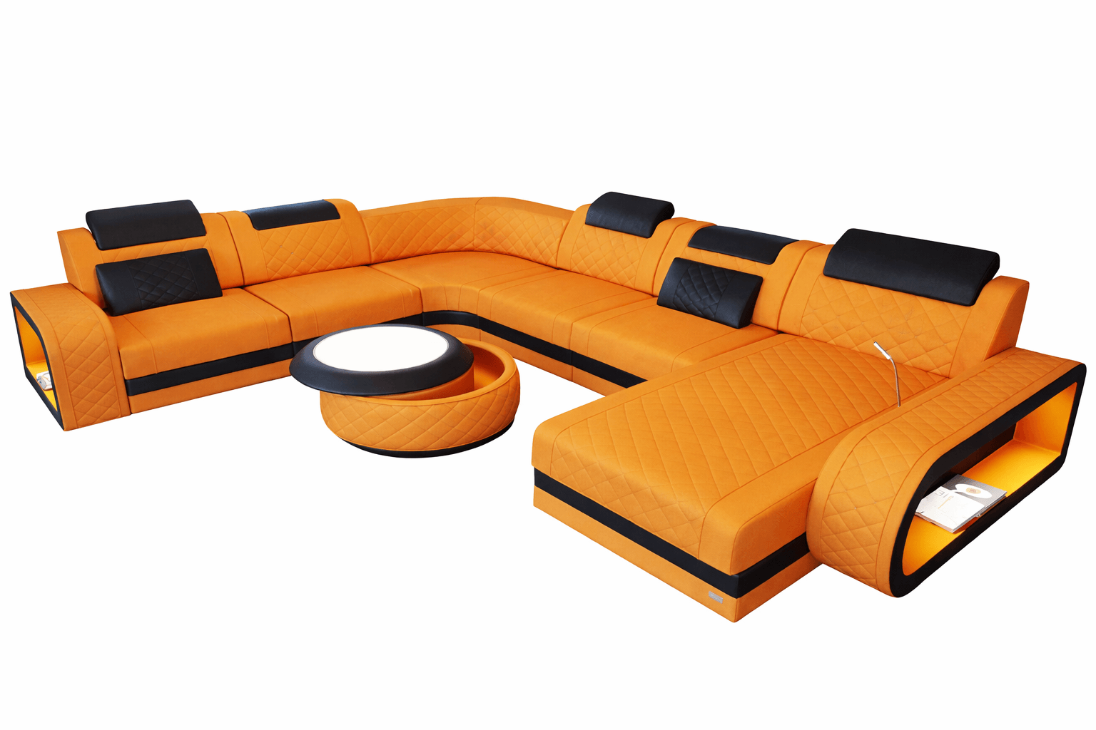 Wohnlandschaft Berlin XXL Stoffbezug Apricot-Schwarz