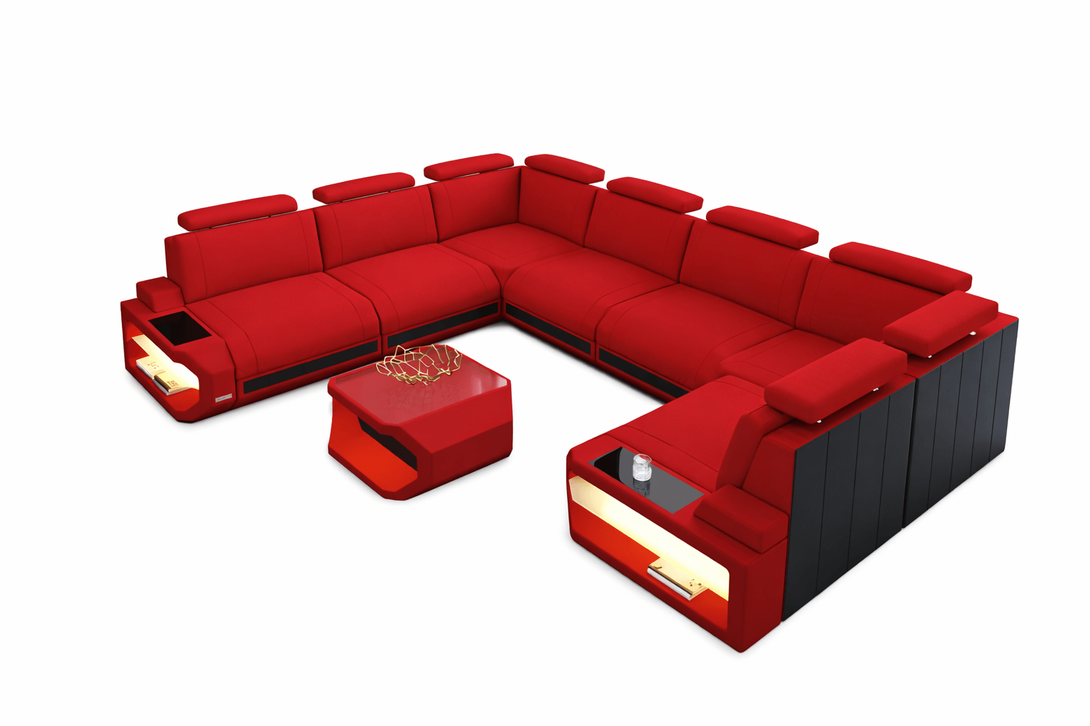Couchlandschaft Siena U-Form in Stoff rot-schwarz