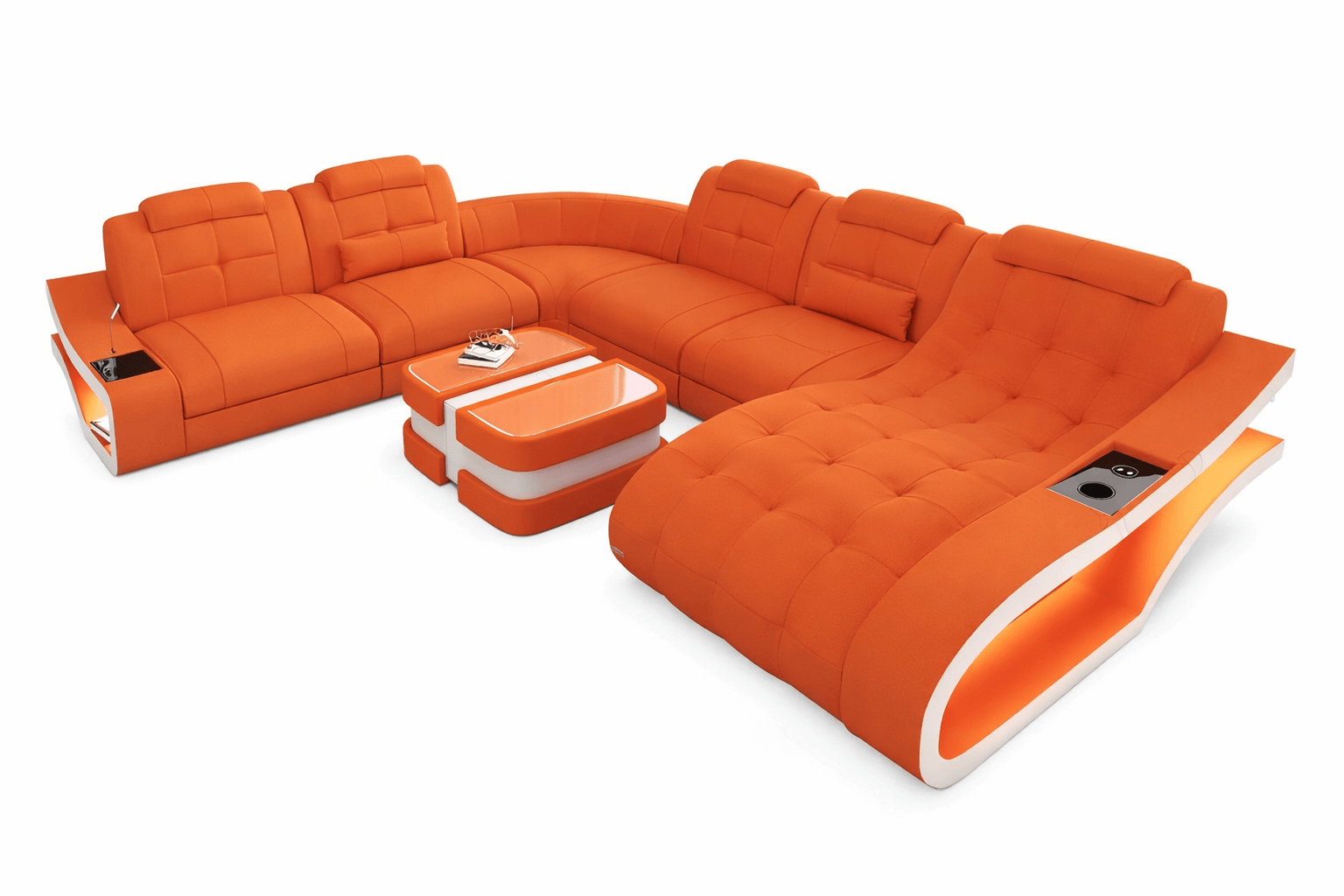 Stoff Wohnlandschaft Elegante XXL – Komfort Orange-Weiß