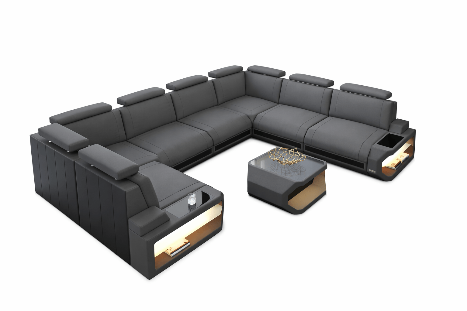 Couchlandschaft Siena U-Form in Stoff Grau-Schwarz