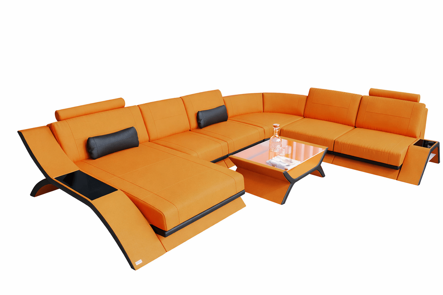 XXL Wohnlandschaft Calabria U-Form aus Stoff Apricot-Schwarz