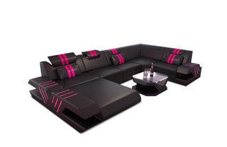 Luxus Wohnlandschaft Venedig U-Form – Leder in Kunstleder und der Farbe Schwarz und Pink - Ausrichtung links
