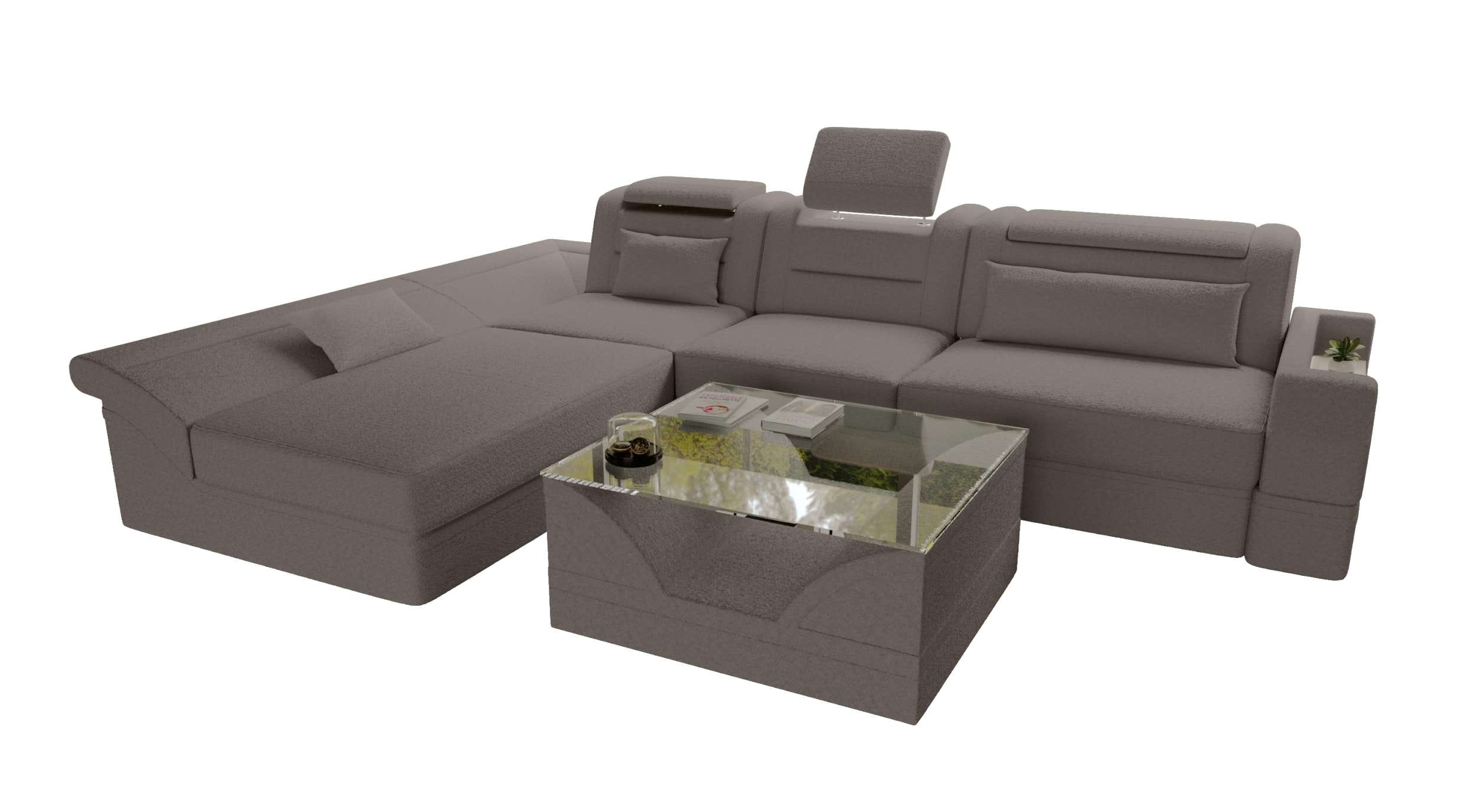 Ecksofa Monza L Form Stoffsofa Hellbraun