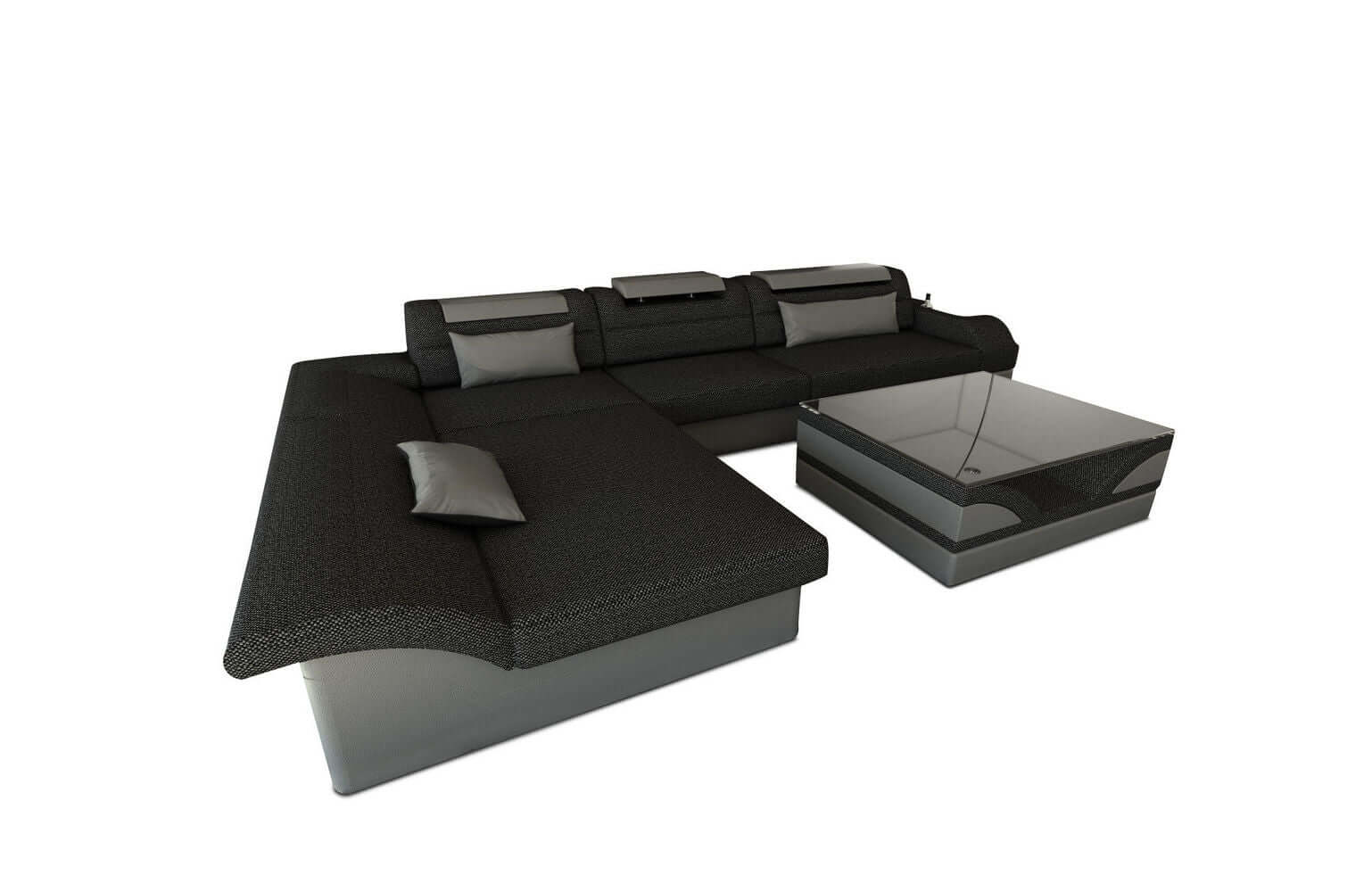 Ecksofa Monza L-Form aus Stoff Schwarzgrau-Weiß