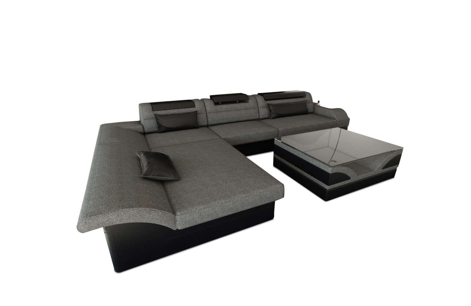 Ecksofa Monza L Form aus Stoff grau-schwarz