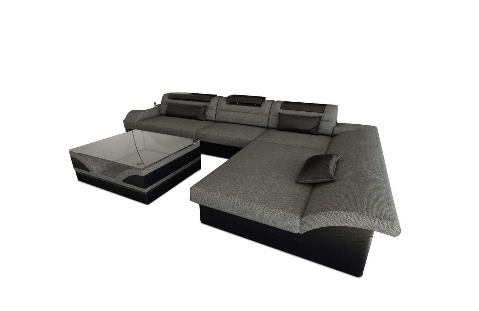 Ecksofa Monza L-Form aus Stoff Grau-Schwarz