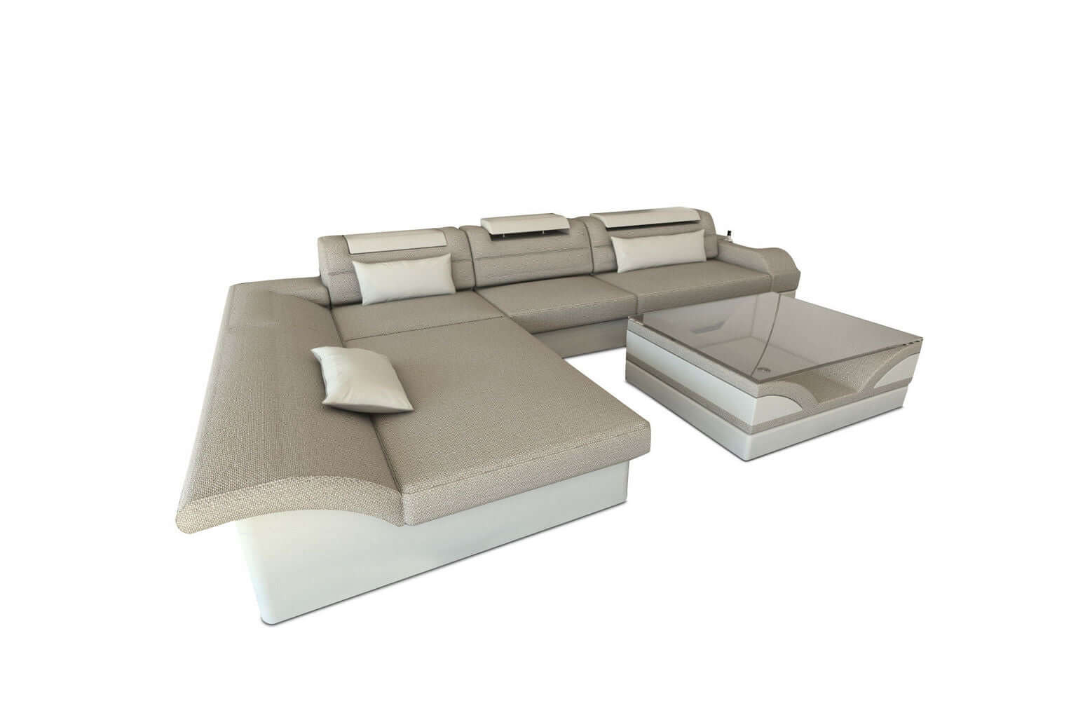 Ecksofa Monza L-Form aus Stoff macchiato-weiß