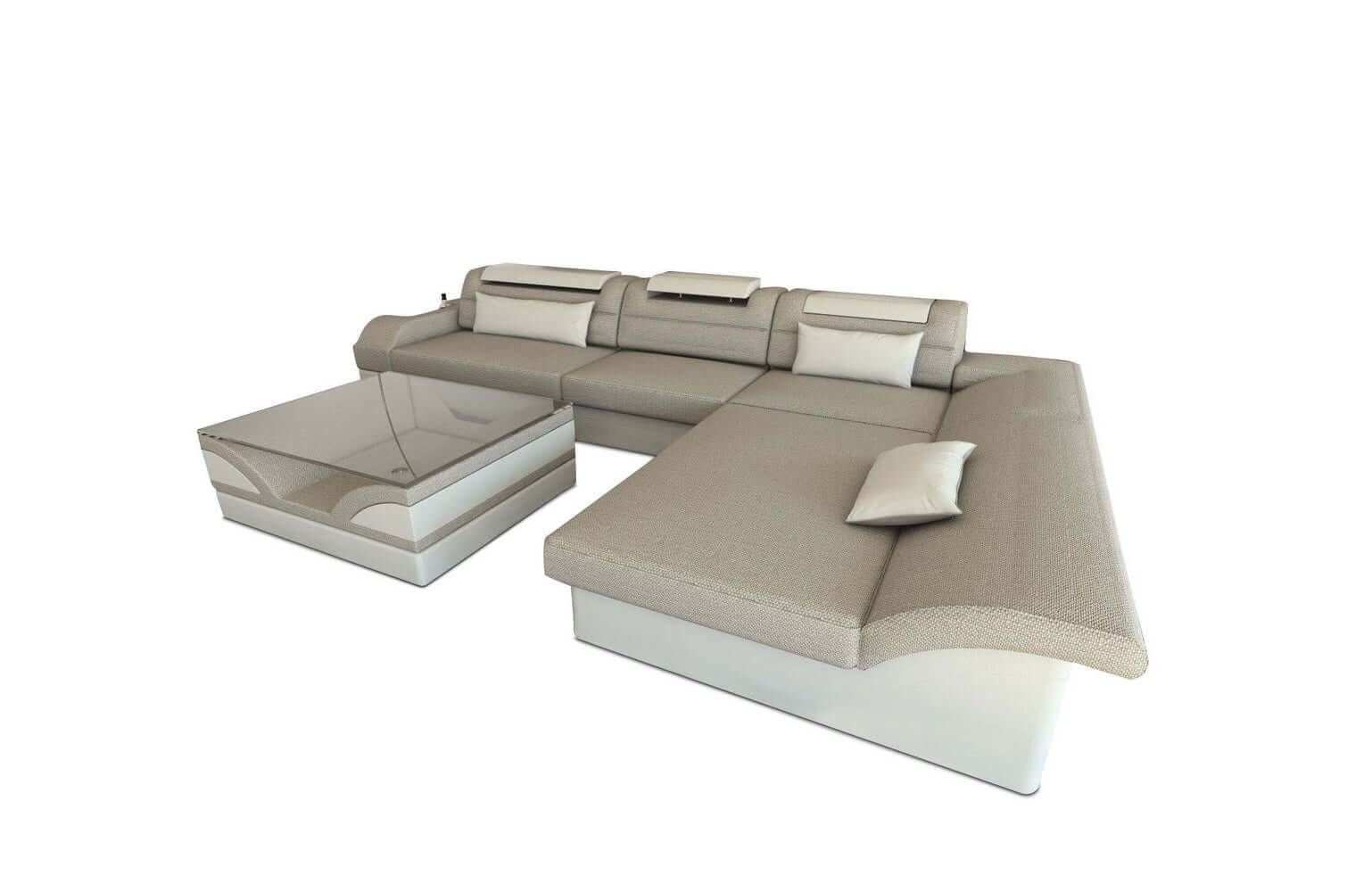 Ecksofa Monza L-Form aus Stoff Macchiato-Weiß