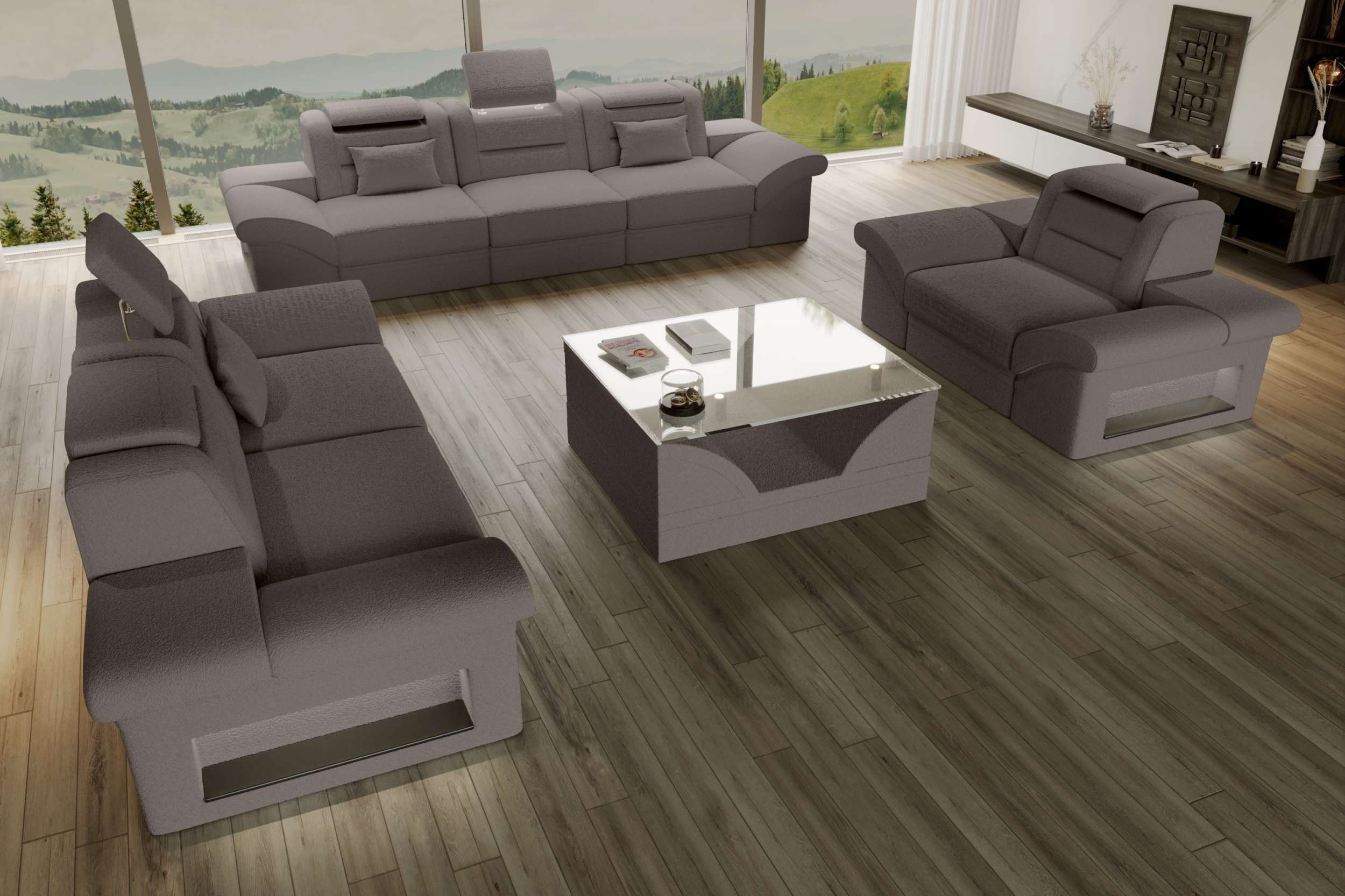 Polster-Sofagarnitur Monza, 3-Sitzer, 2-Sitzer und Sessel Blau