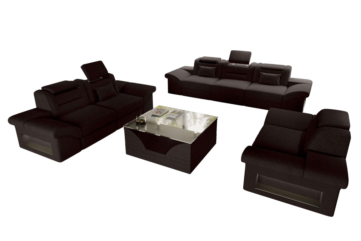 Polster-Sofagarnitur Monza, 3-Sitzer, 2-Sitzer und Sessel Dunkelbraun