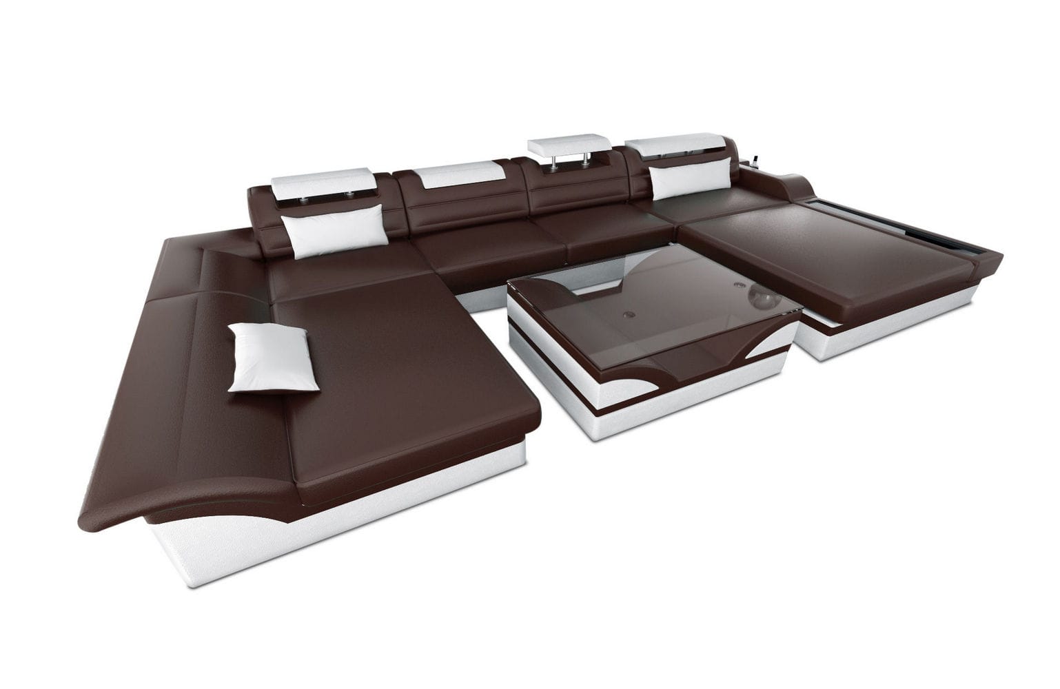 Leder Wohnlandschaft Monza U-Form dunkelbraun-weiß