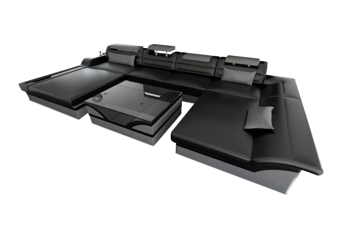 Wohnlandschaft Monza U-Form in Leder schwarz-grau