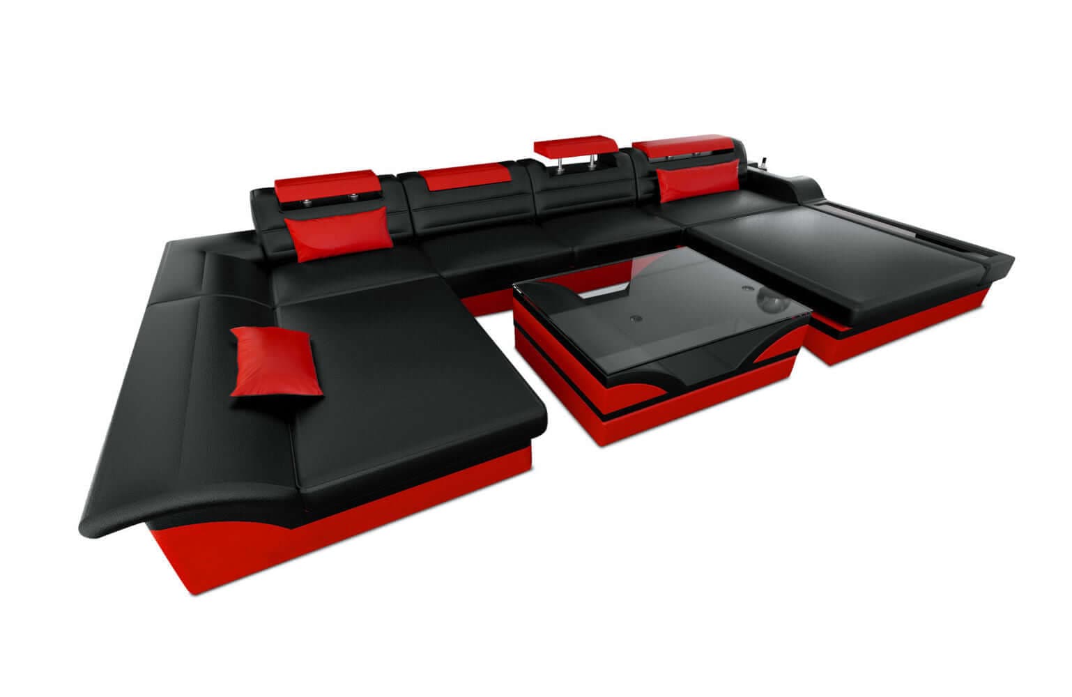 Mini Wohnlandschaft Monza Eleganz U-Form aus Leder schwarz-rot