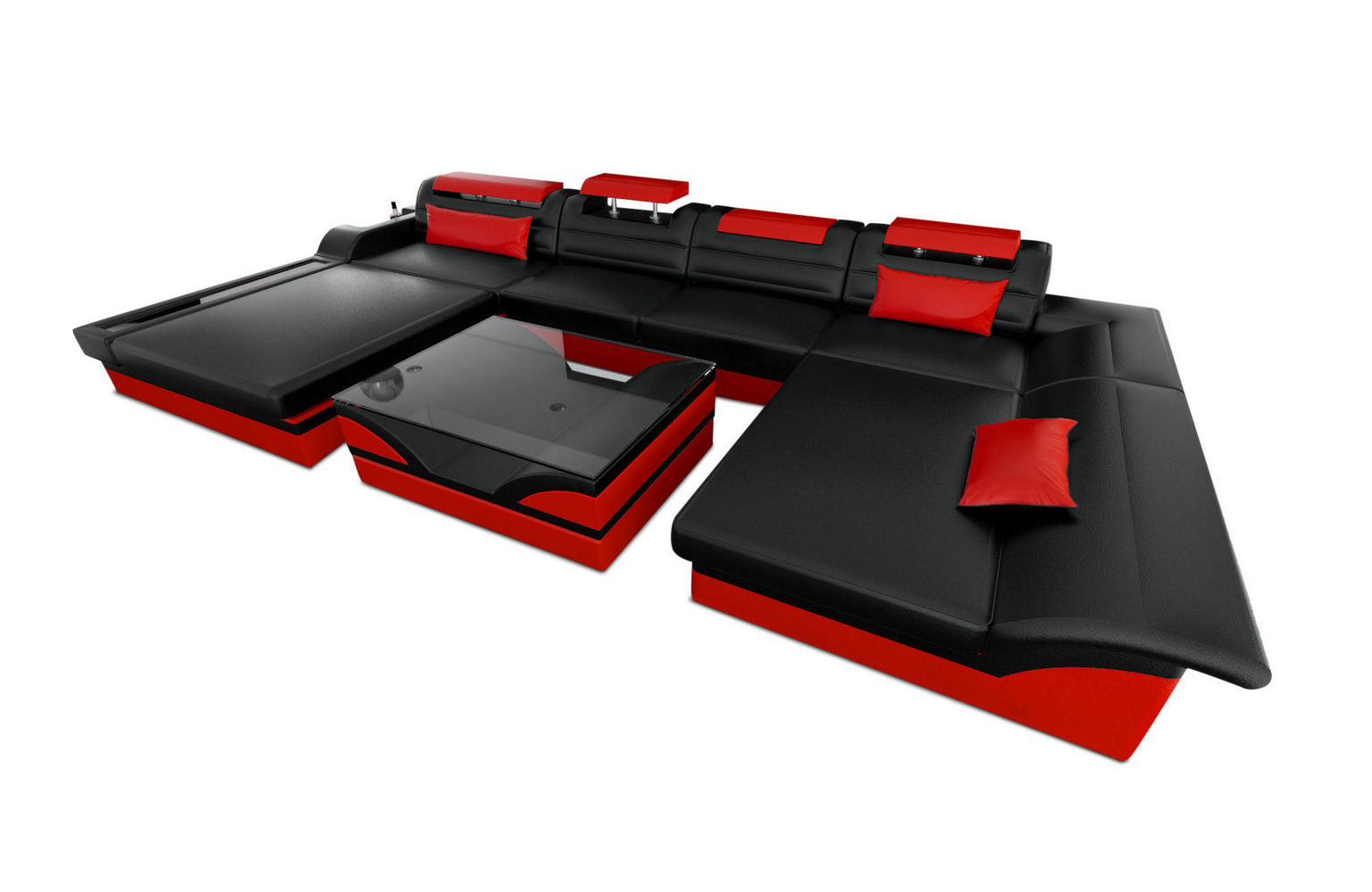 Leder Wohnlandschaft Monza U-Form schwarz-rot