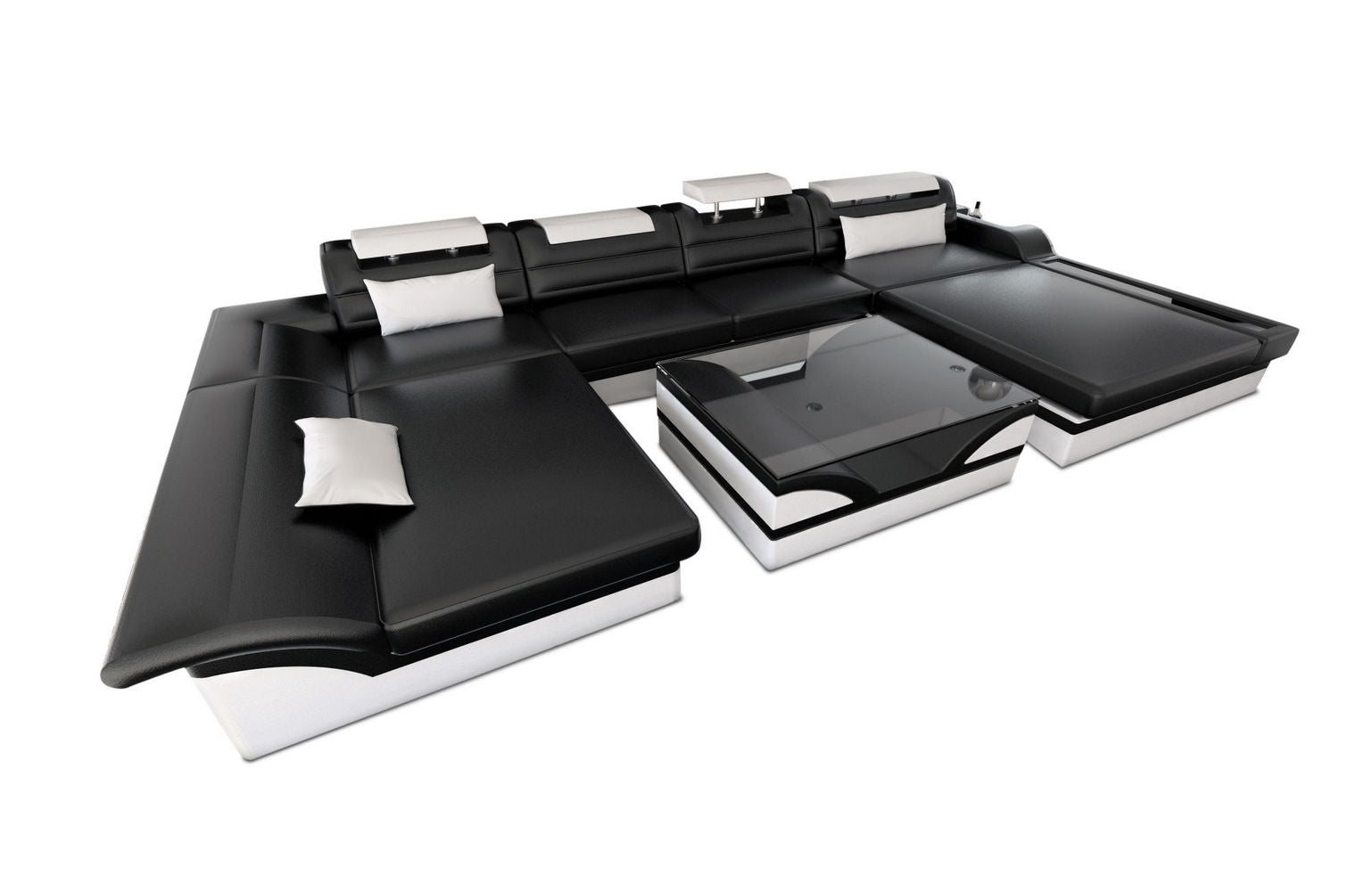 Mini Ledersofa Monza U-Form – Eleganz & Komfort Schwarz-Weiß
