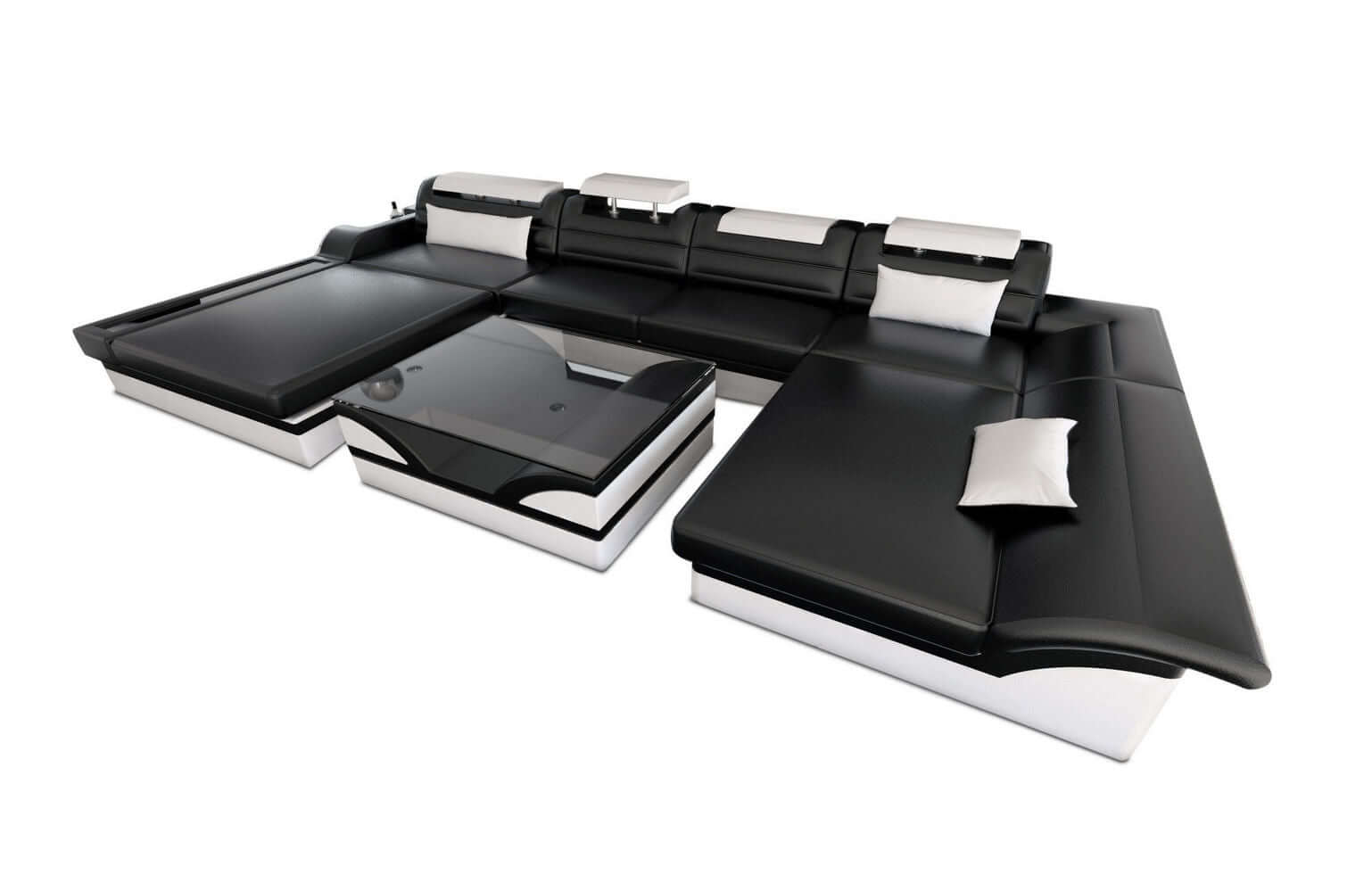Mini Wohnlandschaft Monza Eleganz U-Form aus Leder Schwarz-Weiß
