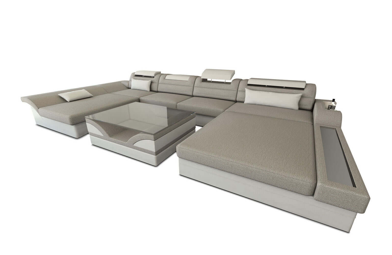 Stoff-Wohnlandschaft Monza LED U-Form Macchiato-Weiß
