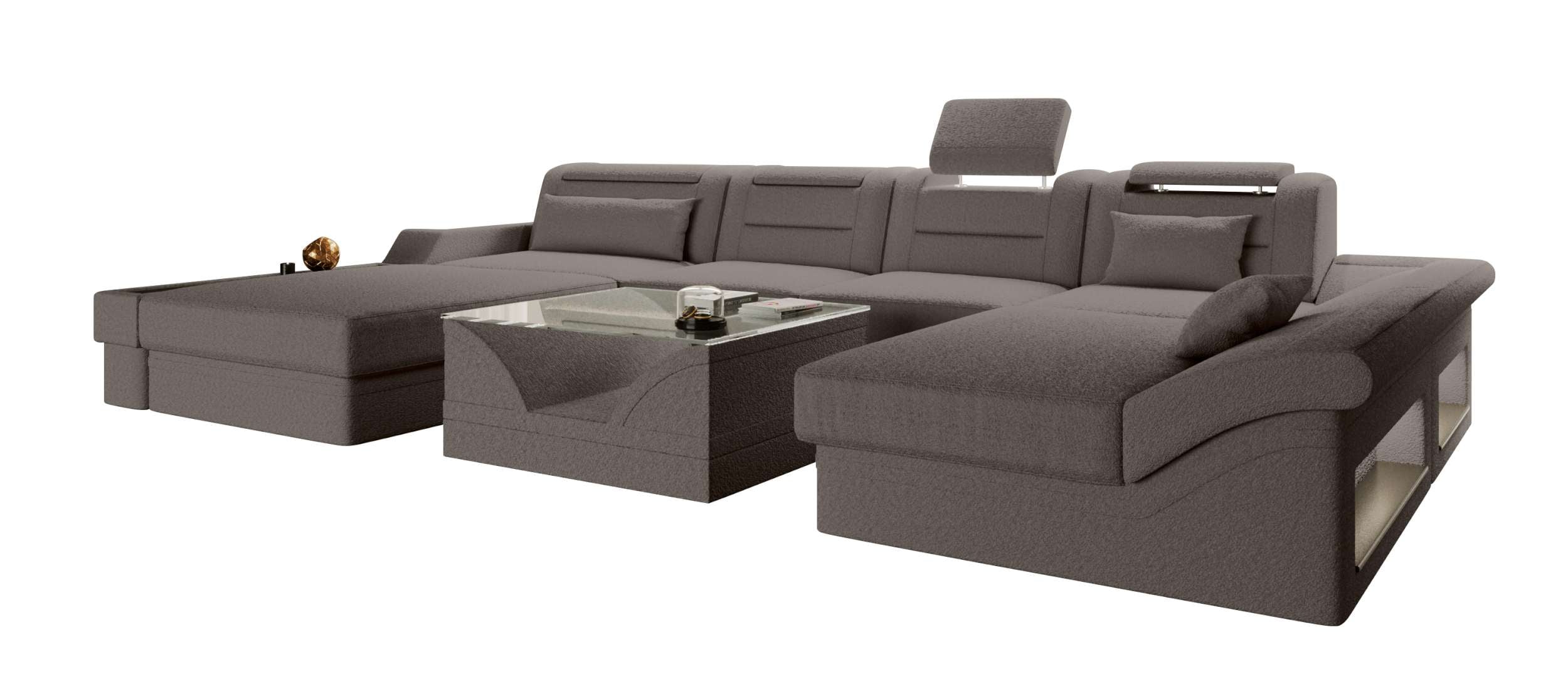 Wohnlandschaft Monza U Form Stoffsofa Hellbraun
