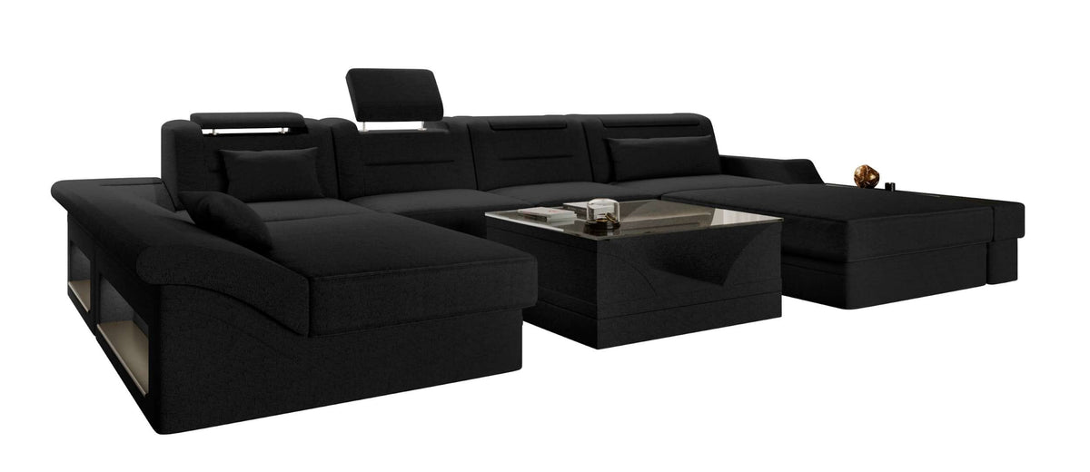 Wohnlandschaft Monza U Form Stoffsofa Schwarz