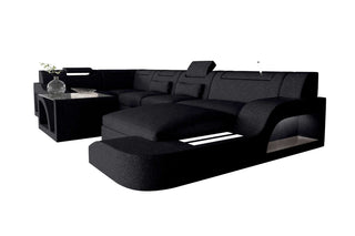 Wohnlandschaft Palermo U Form Stoffsofa, Material: Strukturstoff, Farbe: Schwarz