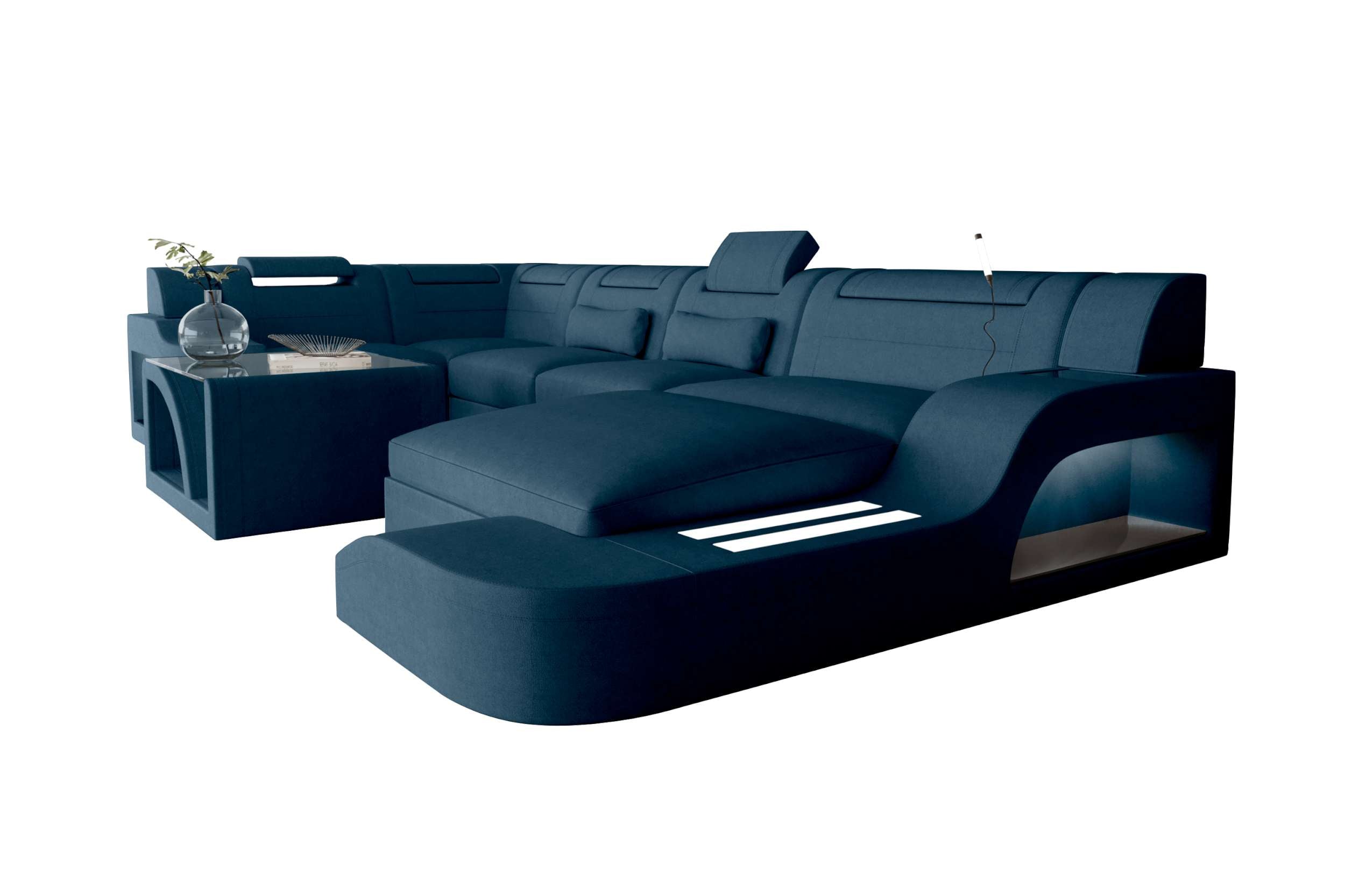 Wohnlandschaft Palermo U Form Stoffsofa Blau