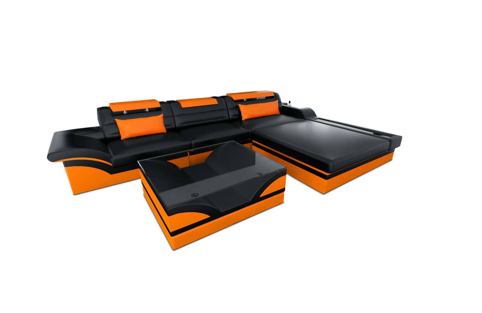 Mini Designer Ledersofa Parma L-Form Schwarz-Orange