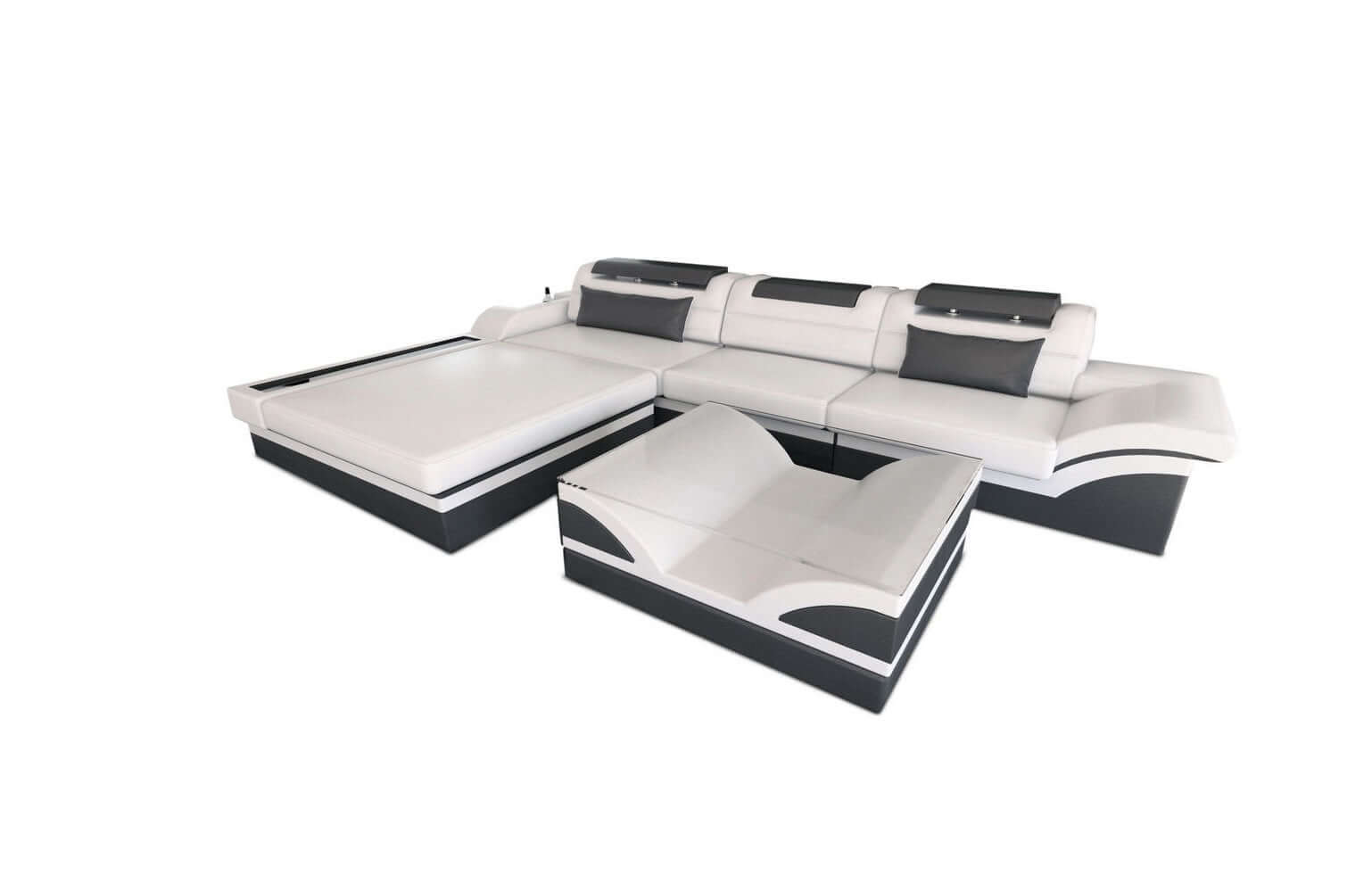 Mini Designer Ledersofa Parma L-Form Weiß-Grau