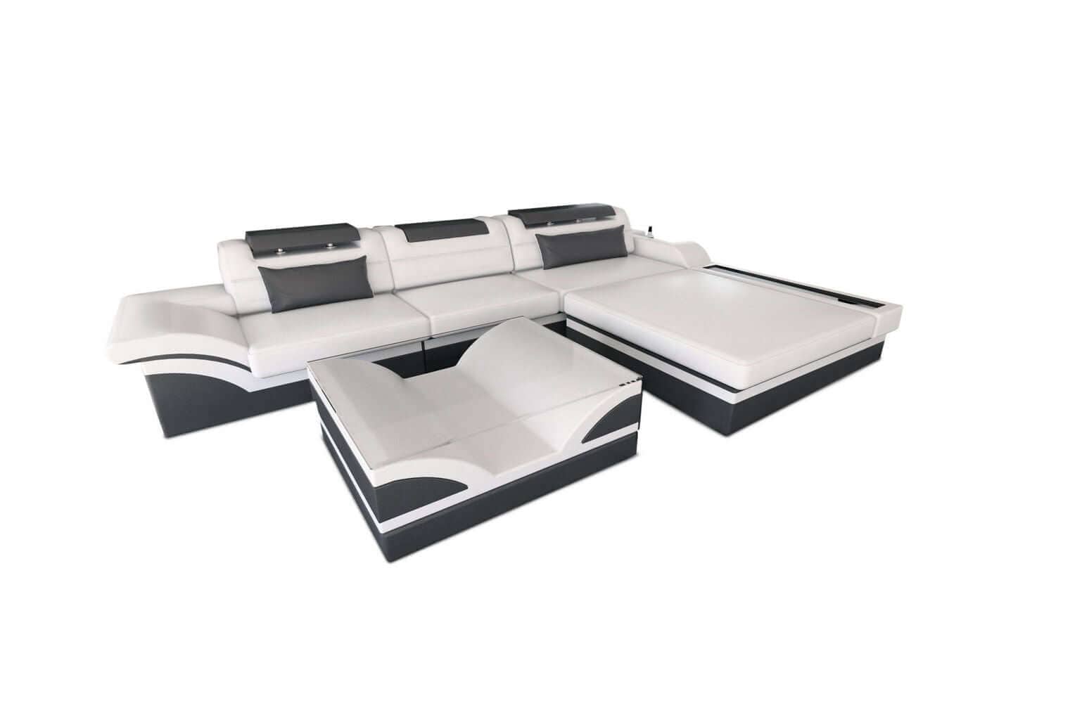 Mini Designer Ledersofa Parma L-Form Weiß-Grau