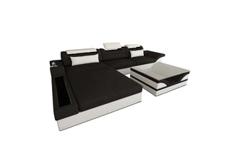 Design Stoffcouch Parma L Form mit LED-Beleuchtung in Strukturstoff und der Farbe Schwarz und Weiß - Ausrichtung links