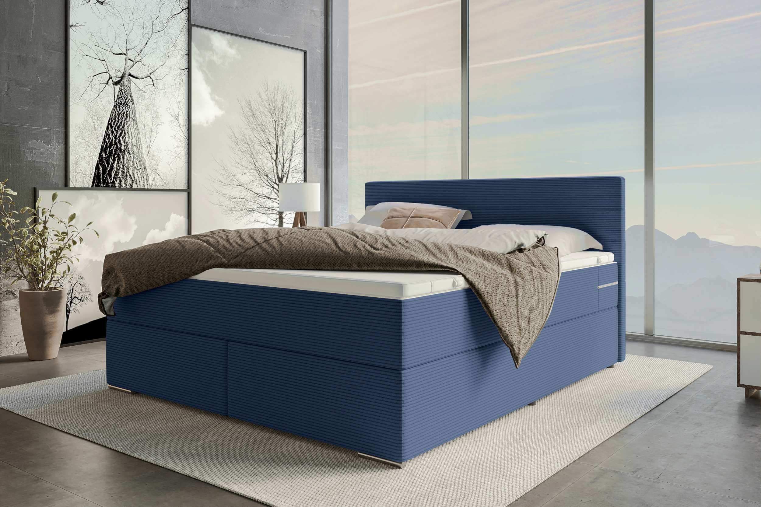 Boxspringbett Valerio Cordstoff blau