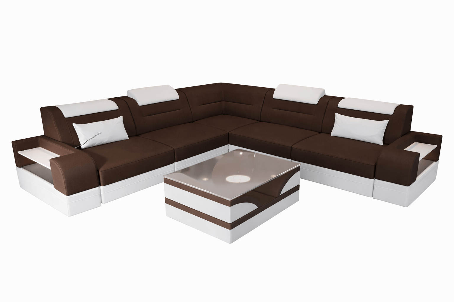 Couch Trivento L-Form in Stoff Dunkelbraun-Weiß
