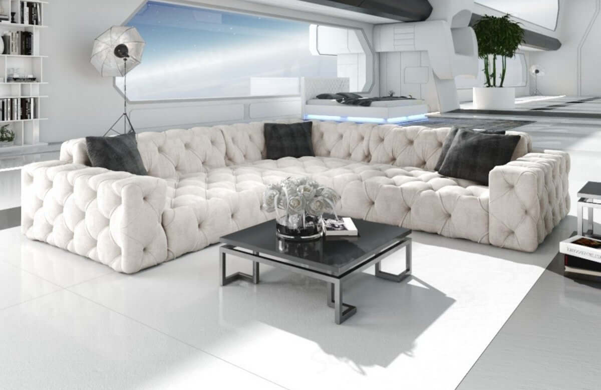 Couch Menorca L-Form in Stoff Beige