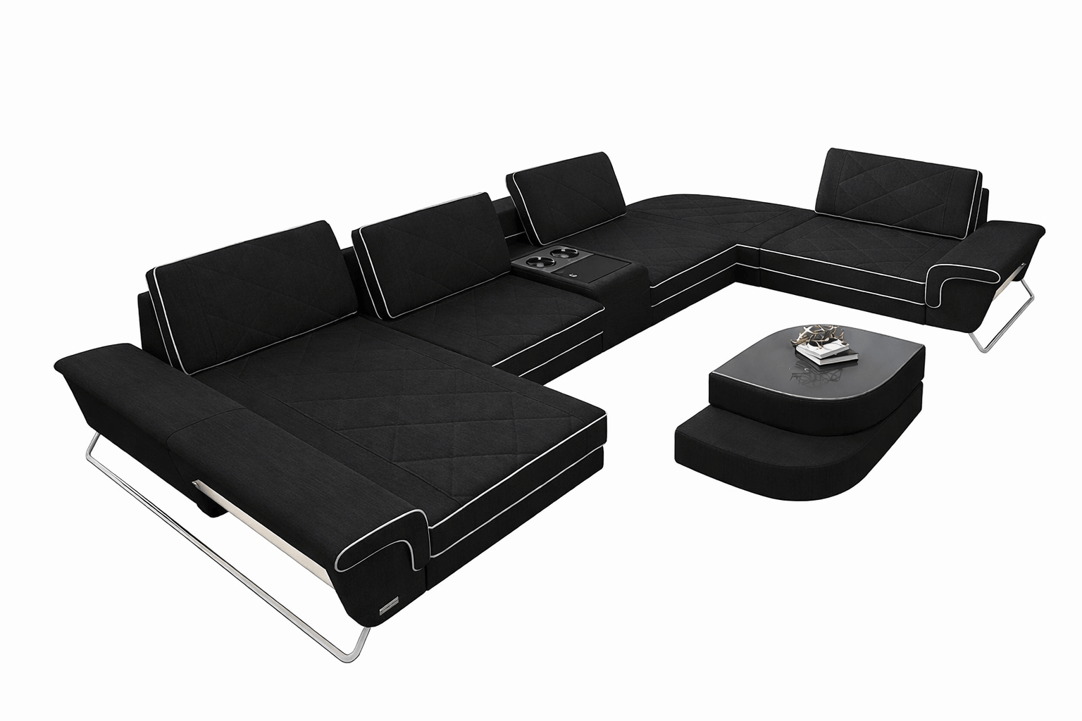 Couchlandschaft Bari U-Form in Stoff Schwarz-Weiß