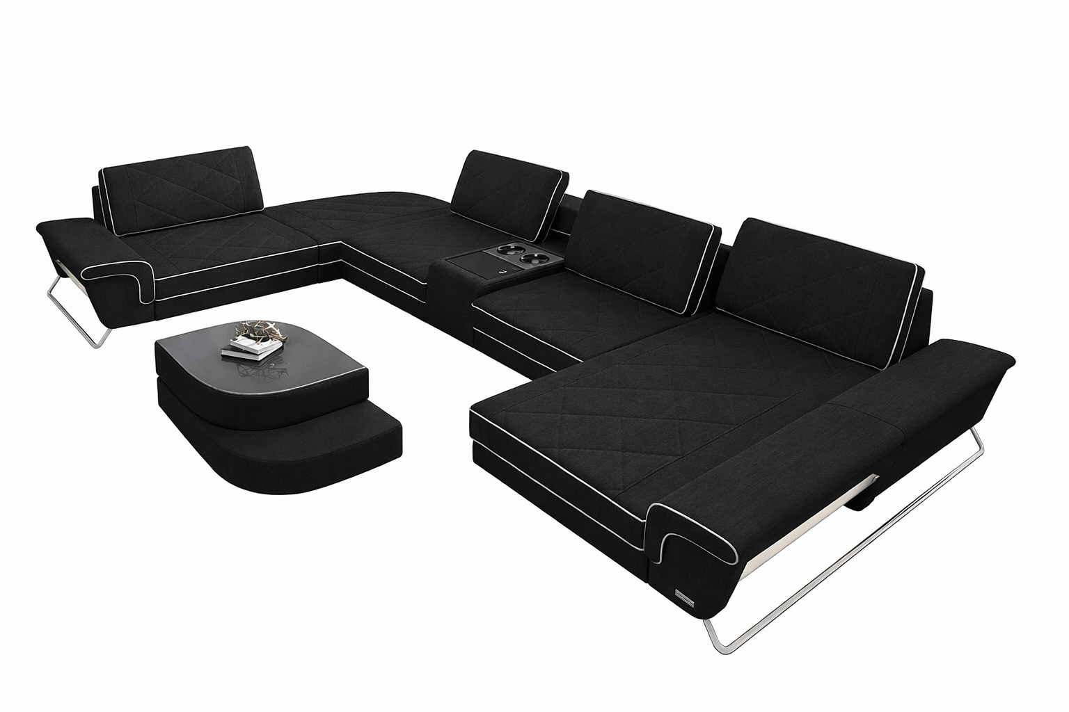 Couchlandschaft Bari U-Form in Stoff Schwarz-Weiß
