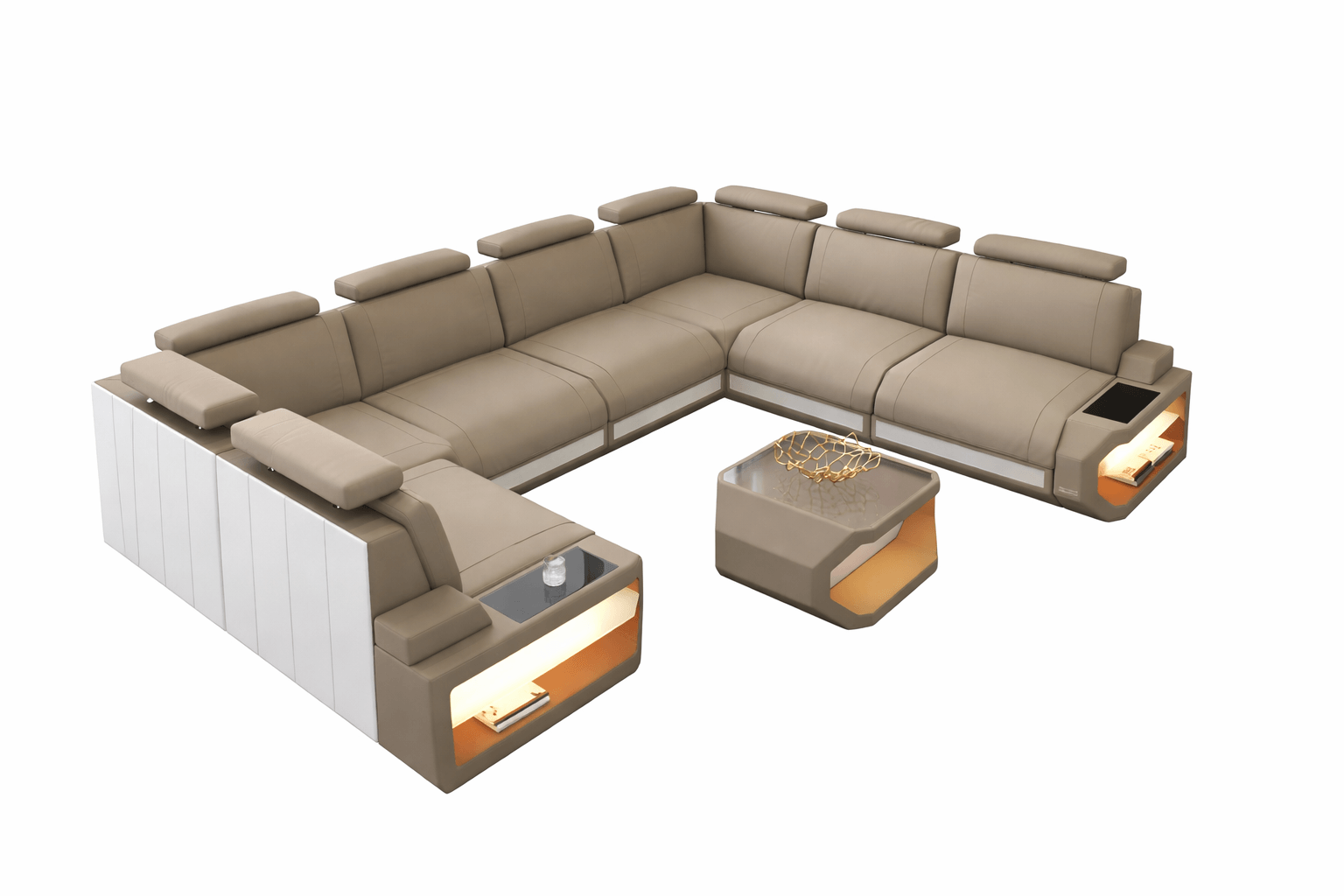 Couchlandschaft Siena U-Form in Stoff Taupe-Weiß