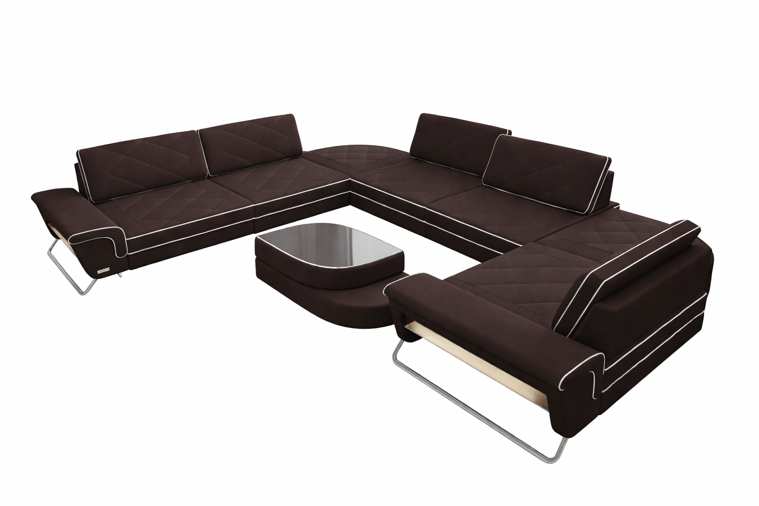 Wohnlandschaft Rotello U-Form aus Stoff mokka-weiß