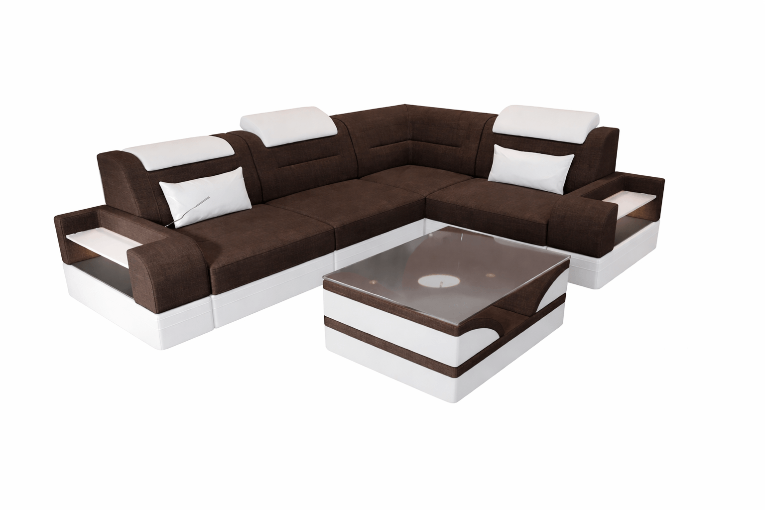 Couch Trivento L Form in Stoff Kurz graubraun-weiß