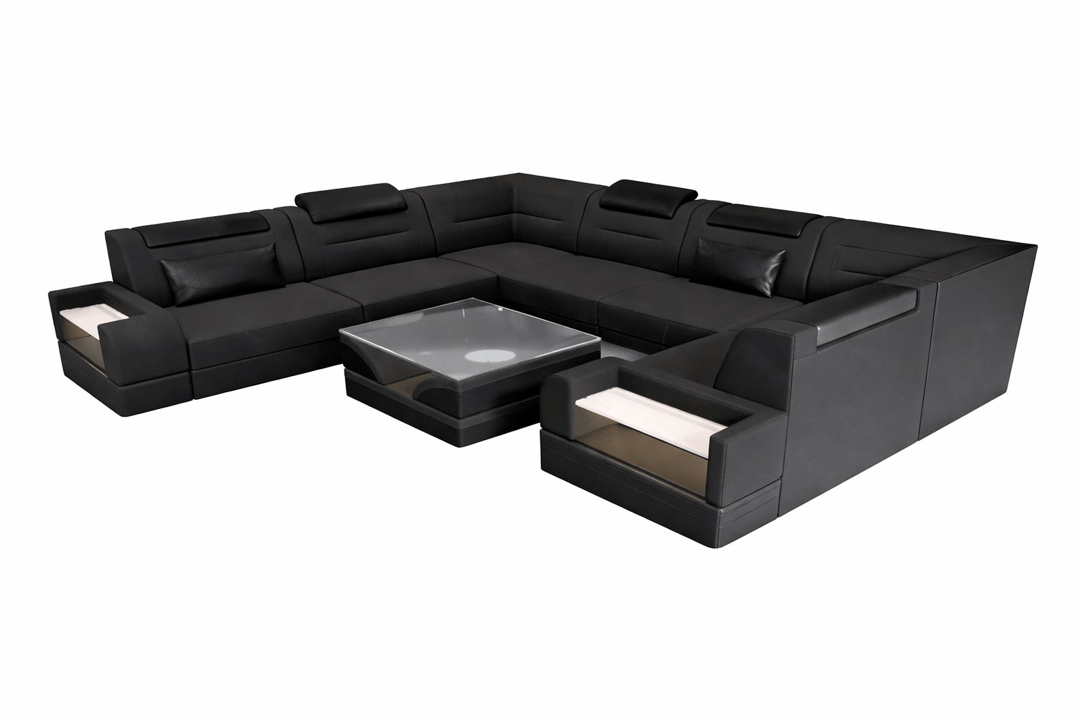 Wohnlandschaft Trivento U-Form aus Stoff Dunkelgrau-Schwarz